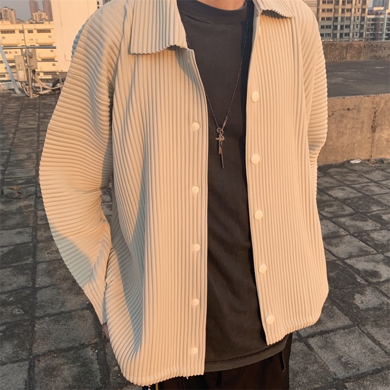 Men's Jackets Homme Plisse Pleated Fabric Top Spring And Autumn High Street Loose Single Breasting Casual Coat Shirt 230301