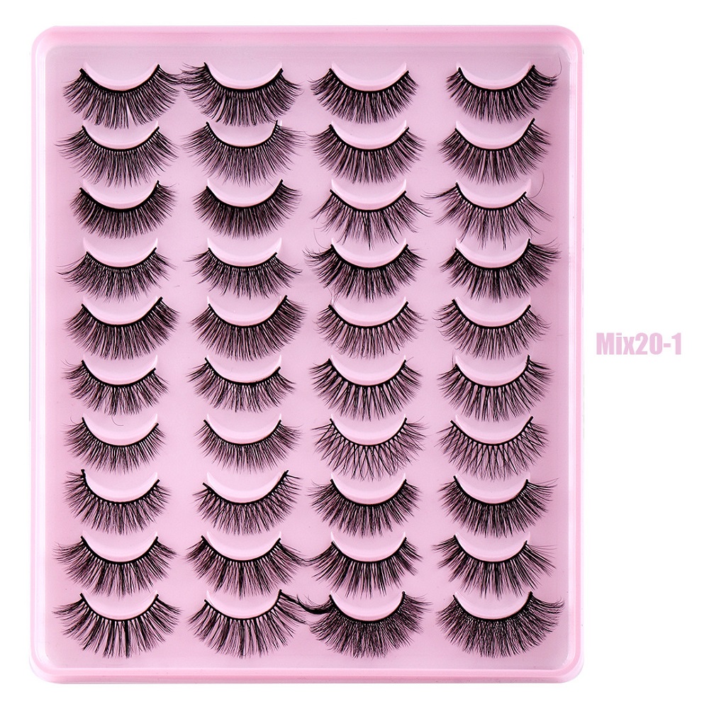 False Eyelashes Fluffy Lashes Natural Long Lashes Wispy Volume Thick Crossed Soft Curly Fake Lash 20 Pairs Pack