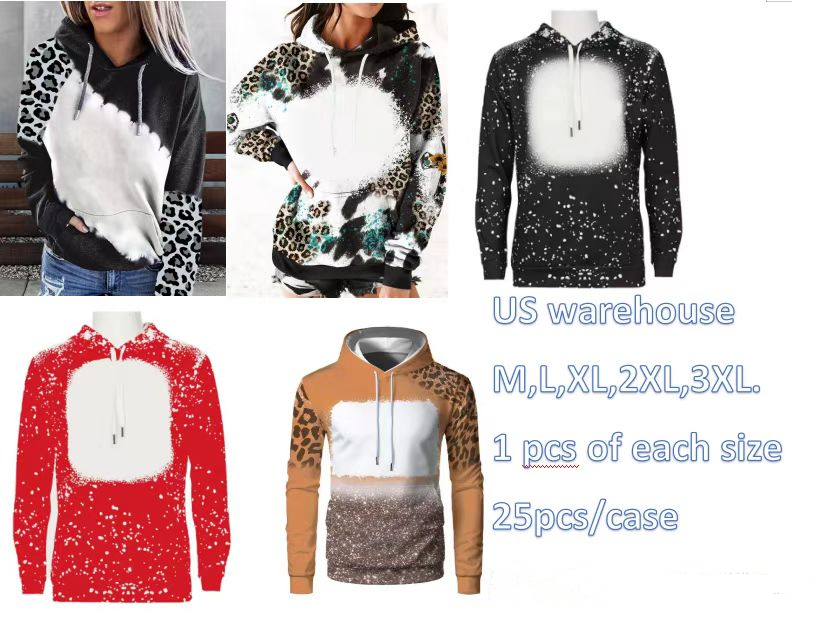 Local Warehouse Heat transfer Sublimation Bleached Hoodies Long Sleeve Hooded Sweater Polyester US Men Women Mixed Sizes Z11