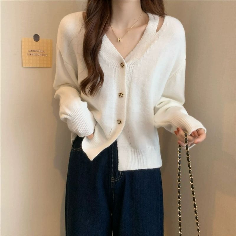 Women's Knits Tees Cardigan Women Korean Style Pure Tender V-neck Ins Hipster Autumn Basic Femme All-match Cozy Knitwear Student Sweater 230302