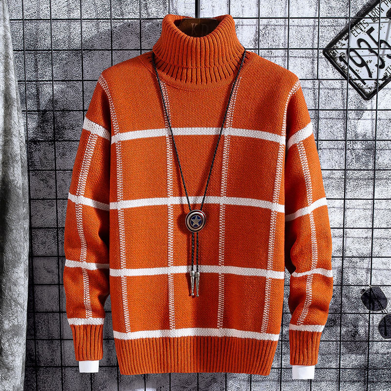 Men's Sweaters Christmas Sweater Men Clothes Winter Thick Warm Mens Plaid Sweaters Fashion Classic Turtleneck Men Pullover Warm Pull Homme 230302