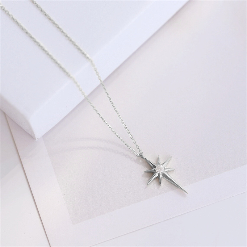 Exquisite Ladies Summer Jewelry Ladies Six-pointed Star Pendant Necklace 925 Silver Geometric Zircon Charm Necklace Gift