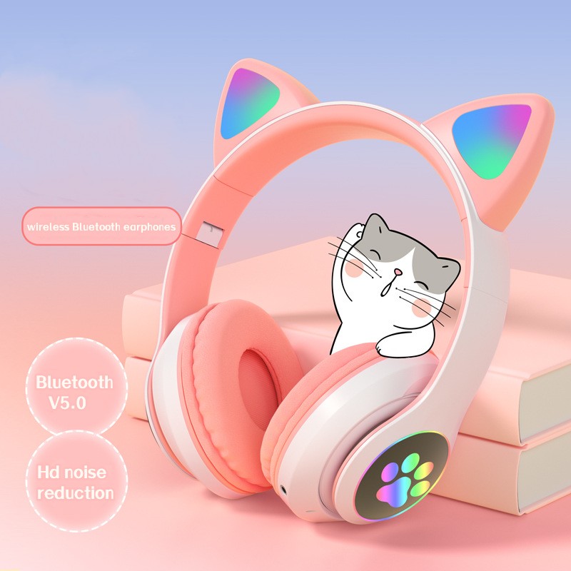 Cute Headset Heavy Bass Bluetooth Wireless Headset Earphones Cat Ear Headphones, Black
Cute Headset Heavy Bass Bluetooth Wireless Headset Earphones Cat Ear Headphones, Black