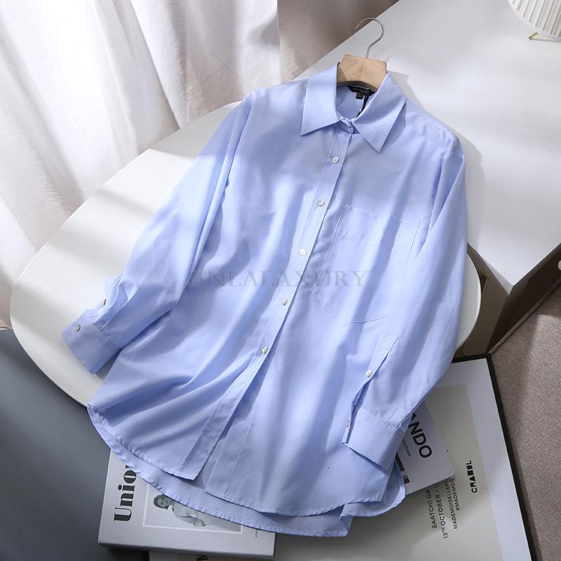 Women's Blouses Shirts CNlalaxury Autumn Women High Quality Cotton Striped Shirt Blouse Long Sleeve Chic Female Office Lady Bluasa Tops 230302