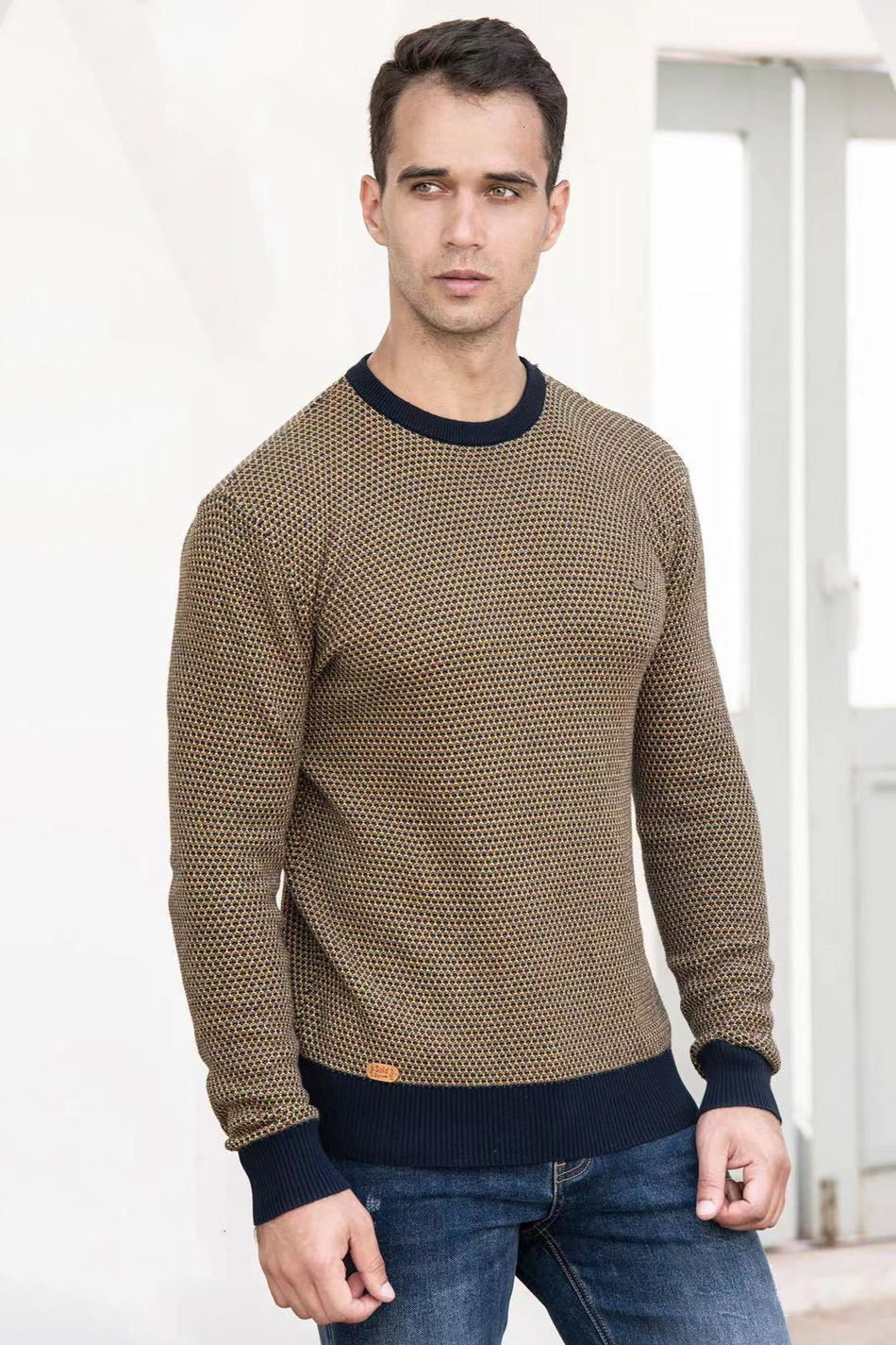 Men's Sweaters AIOPESON Cotton Spliced Pullovers Sweater Men Casual Warm O-neck Quality Mens Knitted Sweater Winter Fashion Sweaters for Men 2303