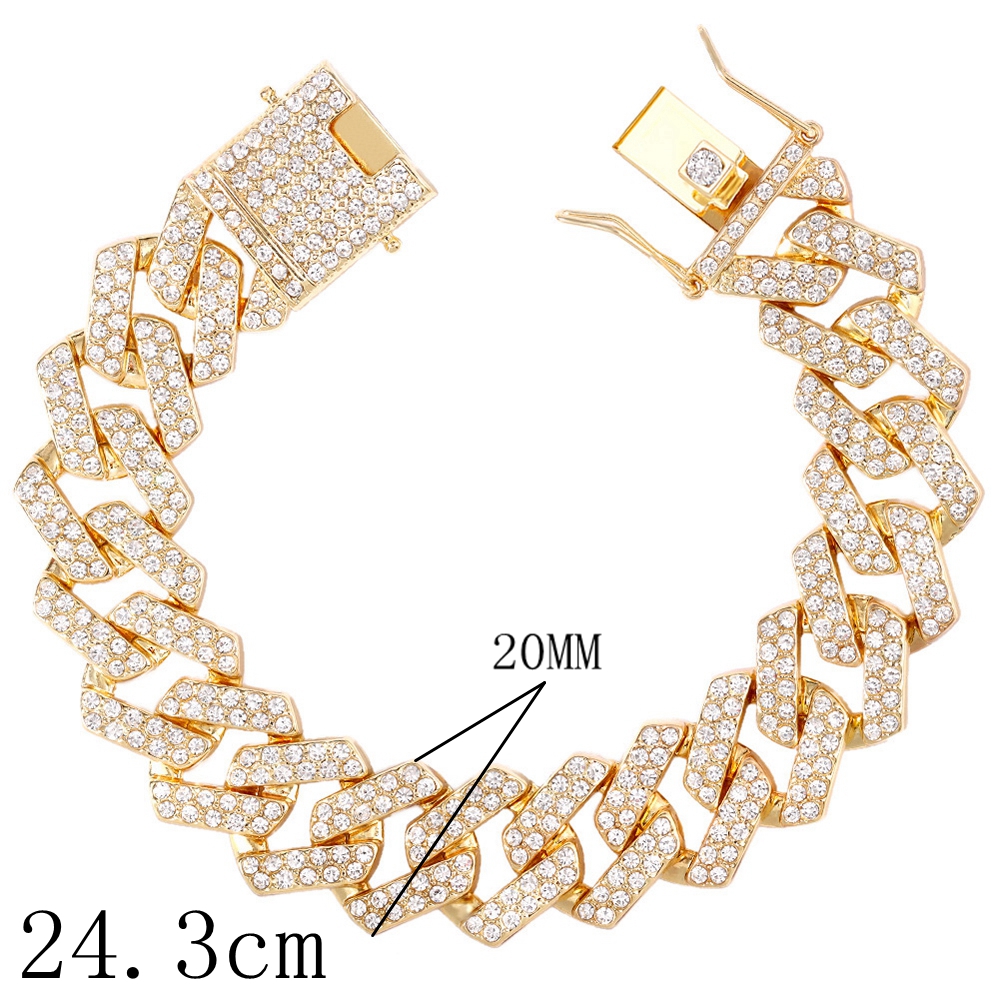 14/20MM Hip Hop Metal Cuban Iced Out Chain Bling Full Rhinestone Pave Crystal Bracelet For Men's Jewelry Gift