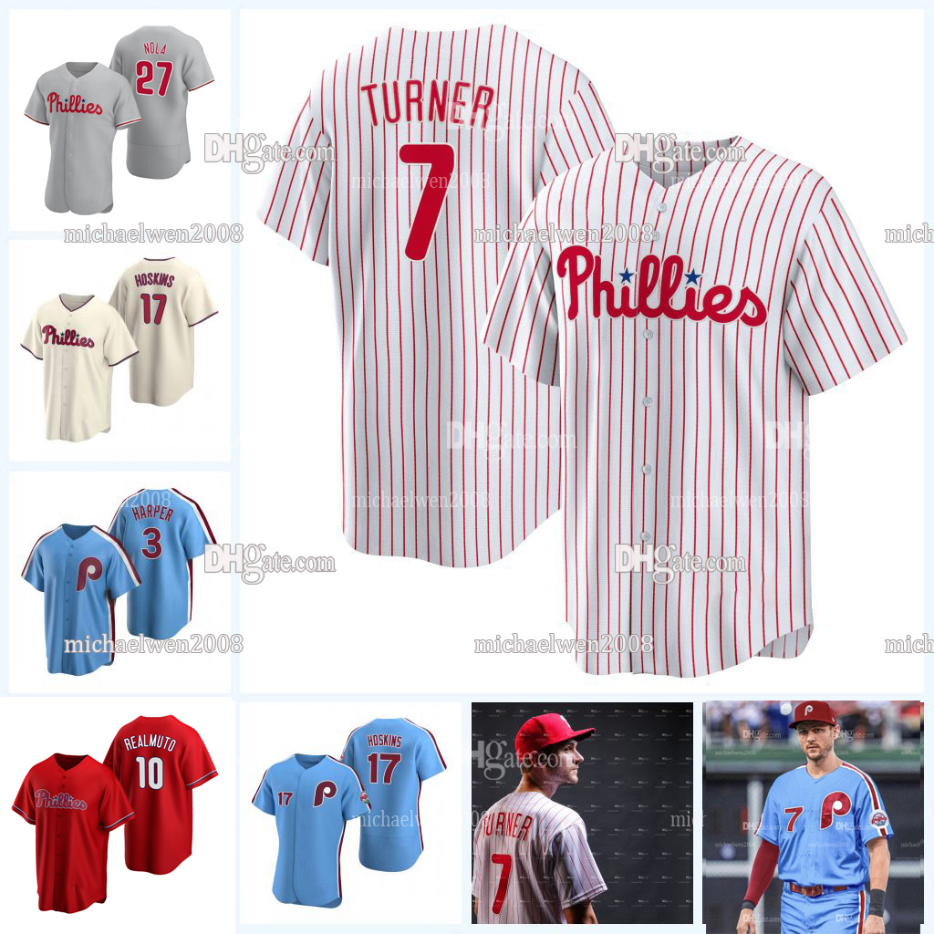 Phillies 7 Trea Turner Jersey Kyle Schwarber Harper Herrera J.T. Realmuto Alec Bohm Rhys Hoskins Aaron Nola Odubel Nick Castellanos Travis Jankowski Josh Harrison