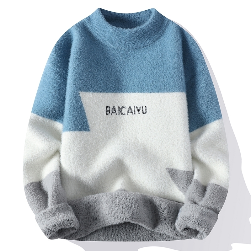 Men's Sweaters Winter Cashmere Warm Sweater Men Mens Half height collar Pullover Patchwork Slim Fit Sweaters Tops Knitted Men's Christmas Ju