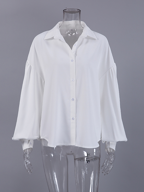 Women's Blouses Shirts OOTN Office Shirt Chiffon Long Sleeve Lapel All-Match Autumn Loose Elegant Button Casual Blouse Pleated Button Women Tops 