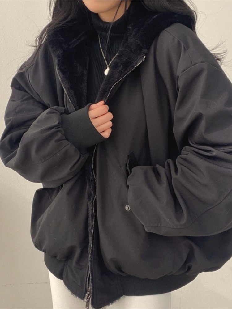 Women's Jackets Winter Cashmere Thickening Hooded Short Coat On Both Sides Lamb Wool Cotton Wear Chaquetas Y2k Trf 230301
