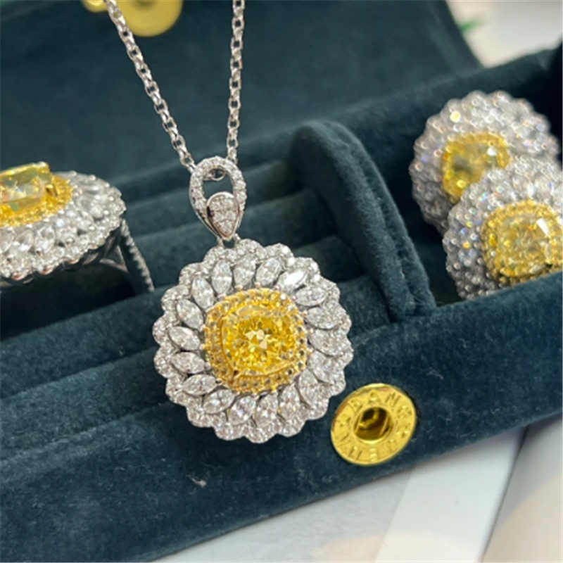 Flower Topaz Diamond Jewelry set Necklaces 925 Sterling Silver Engagement Wedding Rings Earrings Necklace For Women Bridal Promise Jewelry