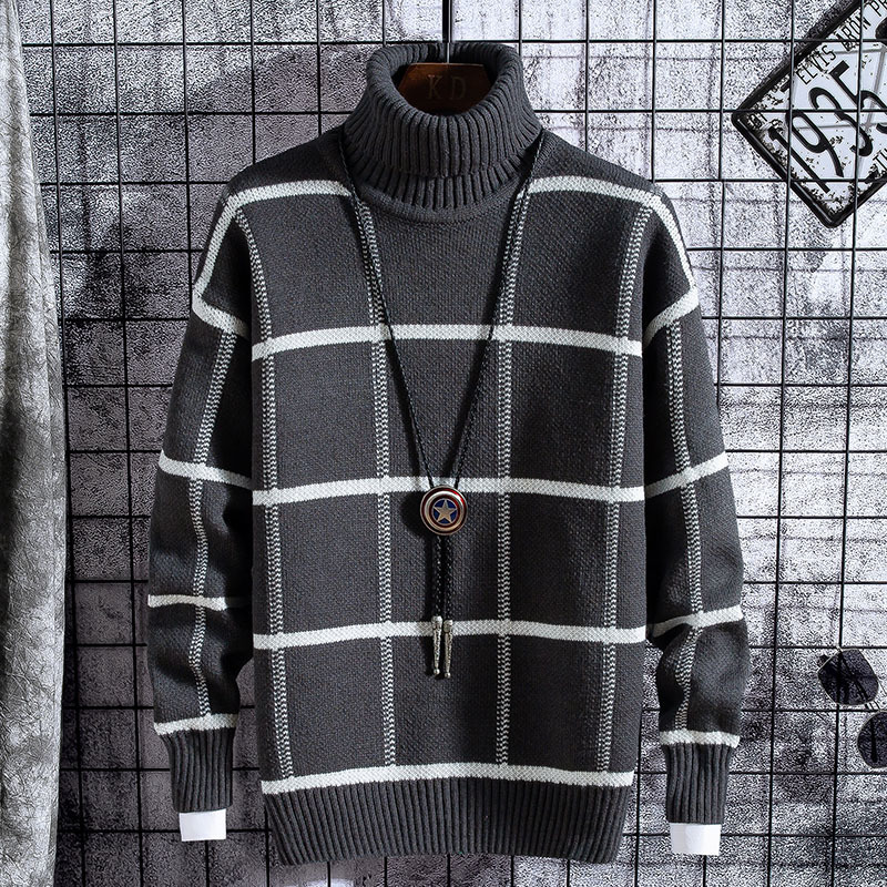 Men's Sweaters Christmas Sweater Men Clothes Winter Thick Warm Mens Plaid Sweaters Fashion Classic Turtleneck Men Pullover Warm Pull Homme 230302