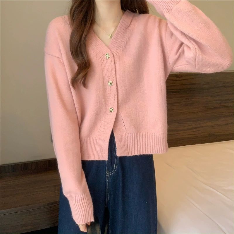 Women's Knits Tees Cardigan Women Korean Style Pure Tender V-neck Ins Hipster Autumn Basic Femme All-match Cozy Knitwear Student Sweater 230302