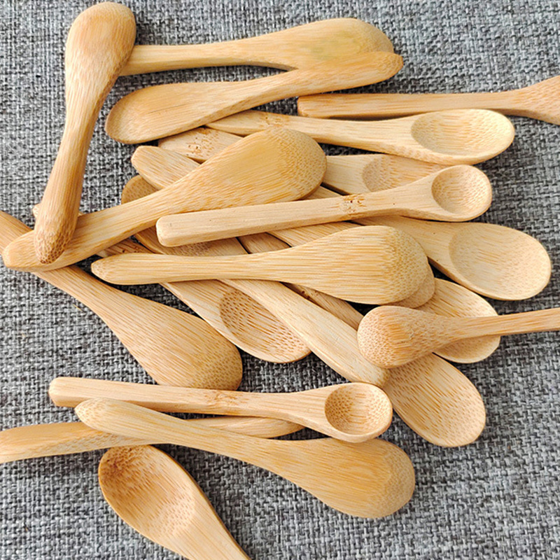 Small Mini 9cm Wooden Round Bamboo Spoon Soup Tea Coffee Salt Spoon Jam Scoop DIY Kitchen Cooking Utensil Tool Cutlery