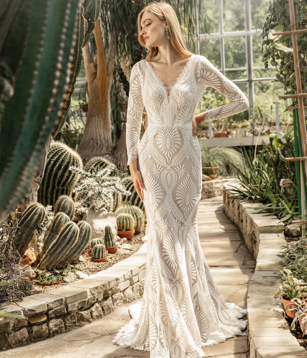 Crochet Lace Mermaid Wedding Dress 2023 Long Sleeve V Neck Boho Chic Wedding Dresses For Bride Plus Size Bohemian Hippie Robes vestido de noiva robe d