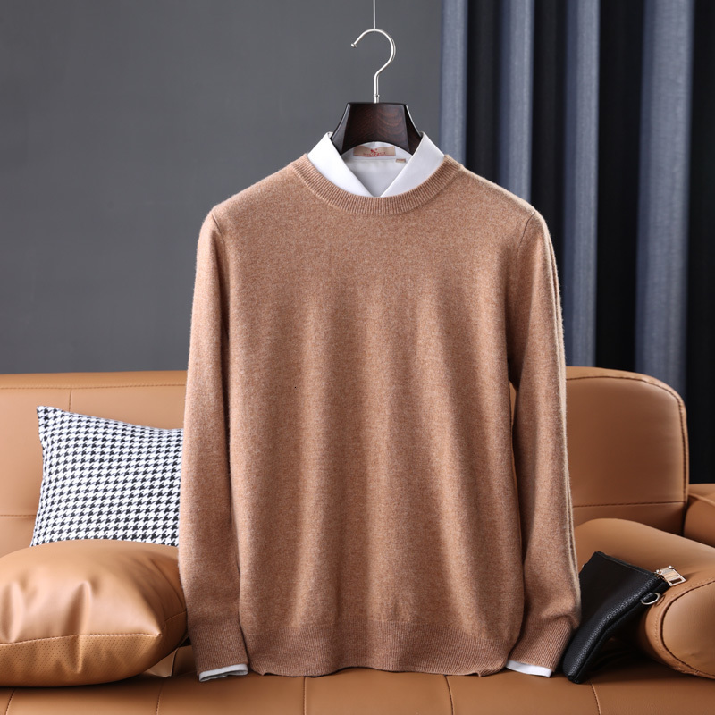 Men's Sweaters Autumn And Winter 100% Wool Knit Sweater Men's Round Neck V-neck Inside The Fashion High-end Comfortable Warm Pullover Top 23
