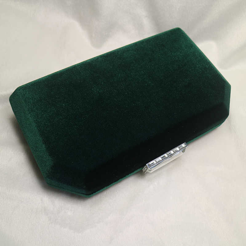 Evening Bags Verde escuro veludo duro caso caixa de sacos noite e embreagem bolsas com corrente ombro para festa baileL230302