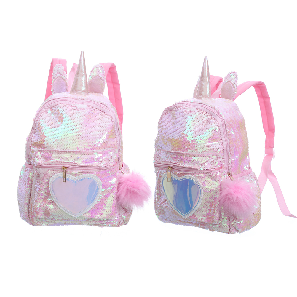 Backpacks 1pc Backpack Unicorn Hairball Sequin Bookbag Cute Satchel School Bag Backpack Daypack for Kids Children Travel 230302