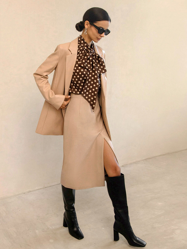Skirts Autumn Winter Women Sexy Midi Leather Solid Black High Waist Office Pencil Slit Skirt For 230302