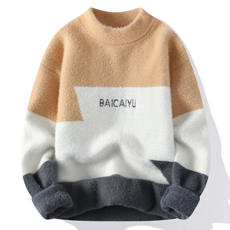 Men's Sweaters Winter Cashmere Warm Sweater Men Mens Half height collar Pullover Patchwork Slim Fit Sweaters Tops Knitted Men's Christmas Ju
