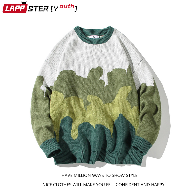 Men's Sweaters LAPPSTER-Youth Men Harajuku Knitted Sweater Mens Vintage Streetwear Pullovers Clothing Male Oversized Casual Sweaters Tops 230302