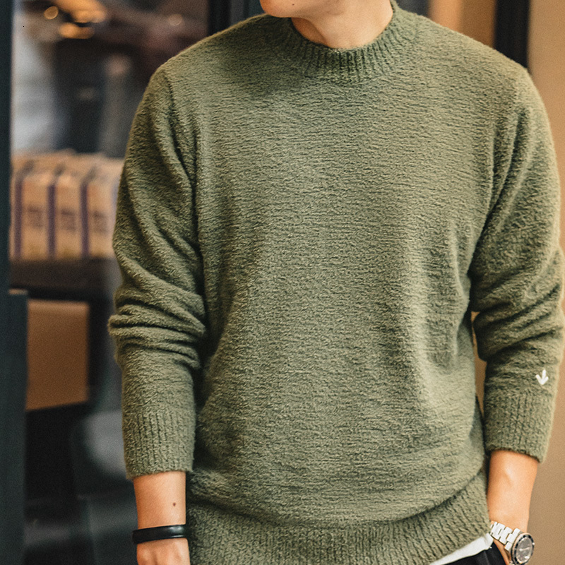 Men's Sweaters Maden Vintage Half Turtleneck Solid Color Sweater Men's Autumn and Winter Thin Fluffy Knitted Sweaters Halloween Men Pullover