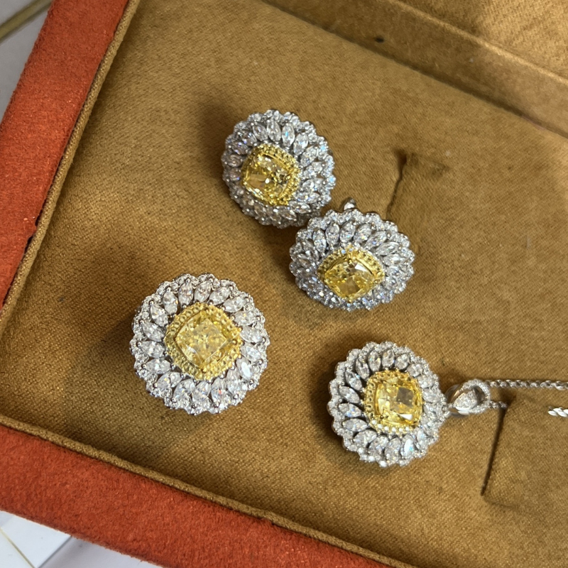 Flower Topaz Diamond Jewelry set Necklaces 925 Sterling Silver Engagement Wedding Rings Earrings Necklace For Women Bridal Promise Jewelry