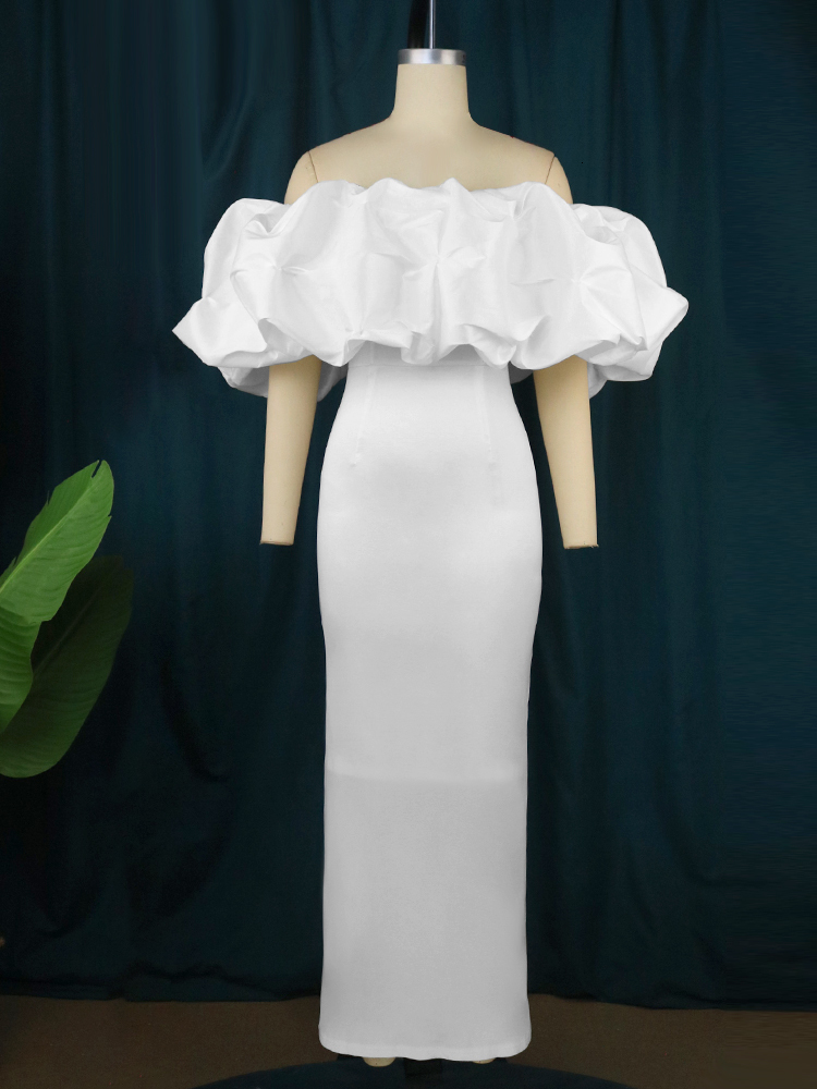 Casual Dresses White Party Dresses Off Shoulder Ruffles Women Evening Wedding Event Outfits for Ladies Autumn Birthday Gowns Large Size 4XL 230302