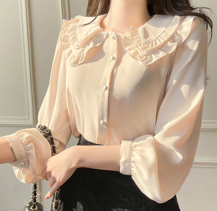 Women's Blouses Shirts fashion Doll collar Chiffon shirt Women's Long-sleeved Office lady Tops Autumn Bow tie Single-breasted Button Blouse 