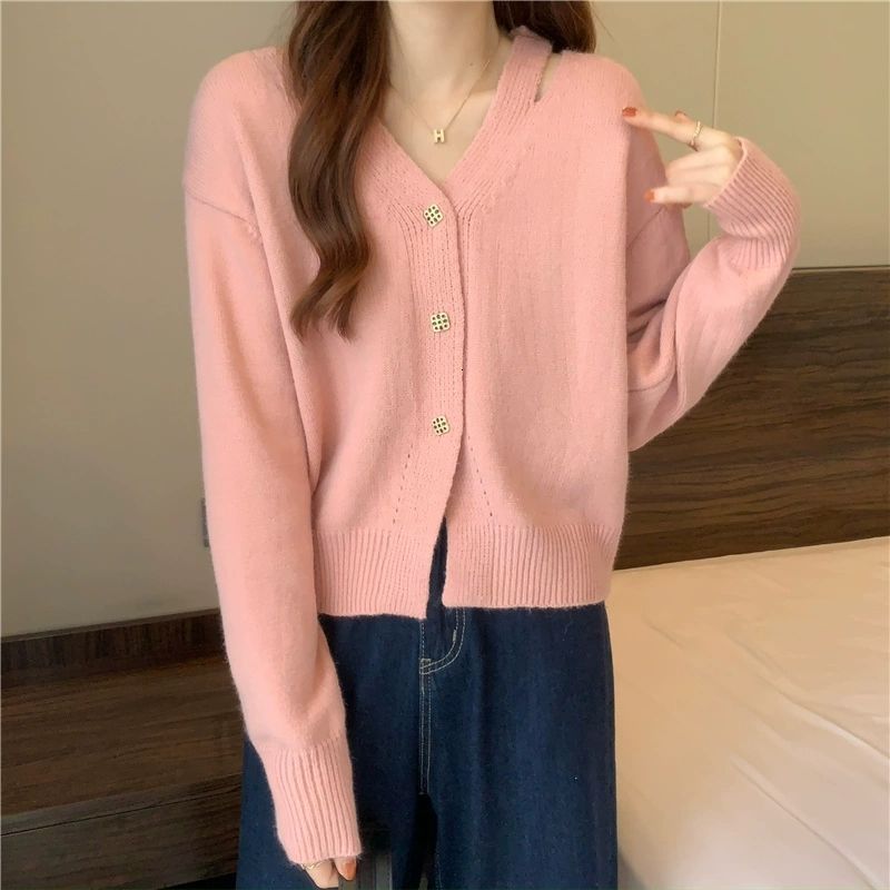 Women's Knits Tees Cardigan Women Korean Style Pure Tender V-neck Ins Hipster Autumn Basic Femme All-match Cozy Knitwear Student Sweater 230302
