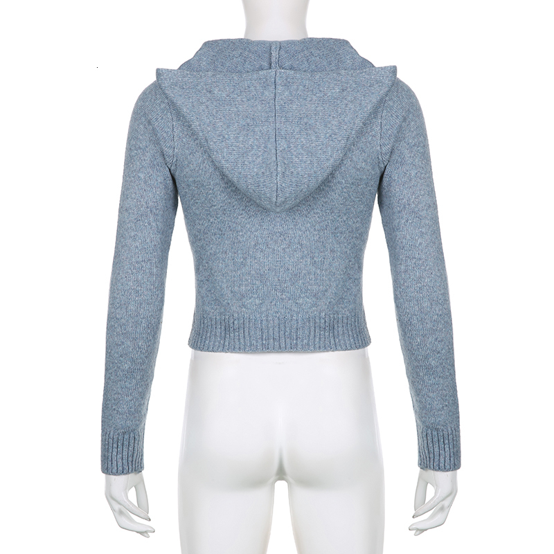 Women's Knits Tees Y2K Retro Zip Up Knitted Sweater with Hooded Chic Women Autumn Long Sleeve Slim Fit Jumpers Harajuku Grunge Vintage Cardigans 