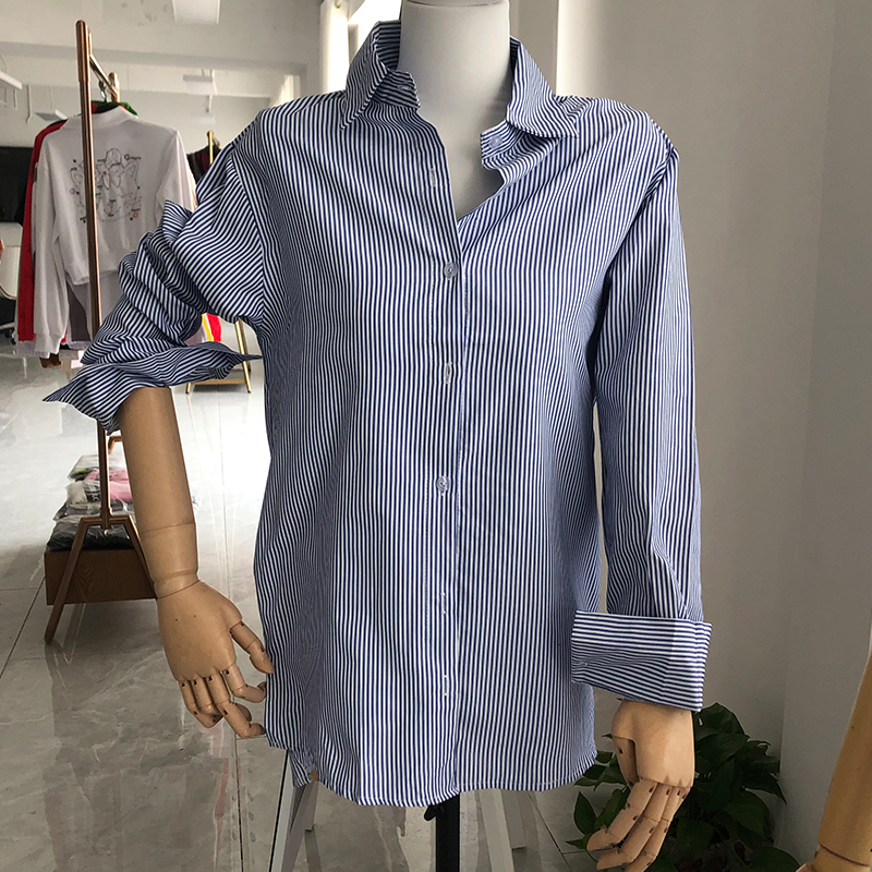Women's Blouses Shirts DAYIFUN Shirts Women Blue Striped Loose Simple Students Blouses Females Fashion Chic Korean Style Teens Soft Streetwear To