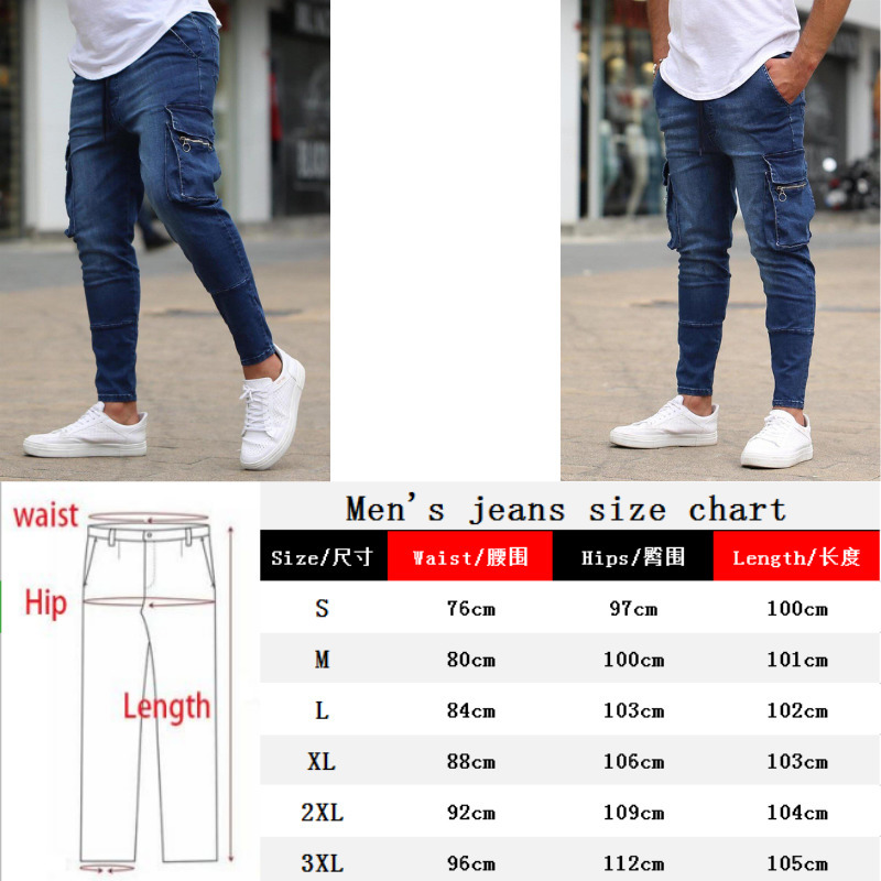Men's Jeans Men's Jeans Casual Fashion Multi Pocket Denim Trousers Everyday Men's Jeans Street Workwear Hip Hop Slim Fit Stretch Pants 
