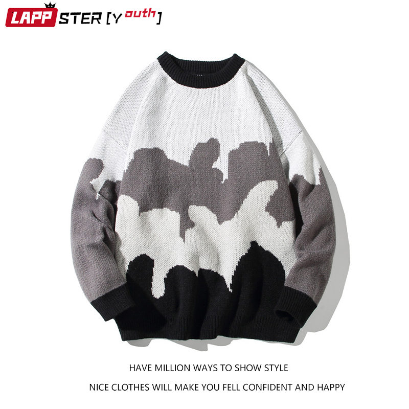 Men's Sweaters LAPPSTER-Youth Men Harajuku Knitted Sweater Mens Vintage Streetwear Pullovers Clothing Male Oversized Casual Sweaters Tops 230302