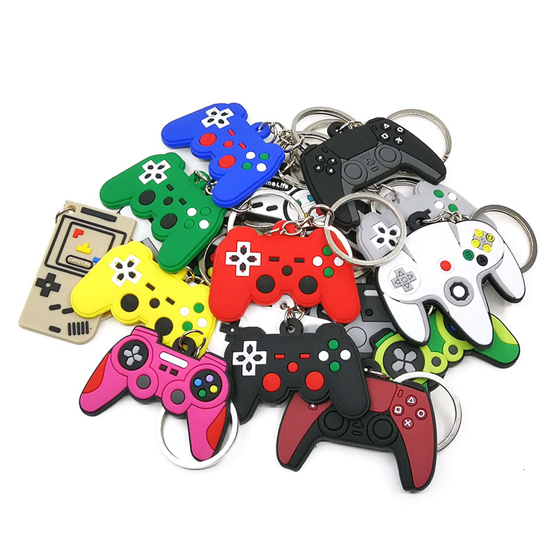 Key Rings 20PCS PVC keychain high quality game machine key ring mini cartoon Gamepad Joystick fit men car keys trinket souvenir gift 230302
