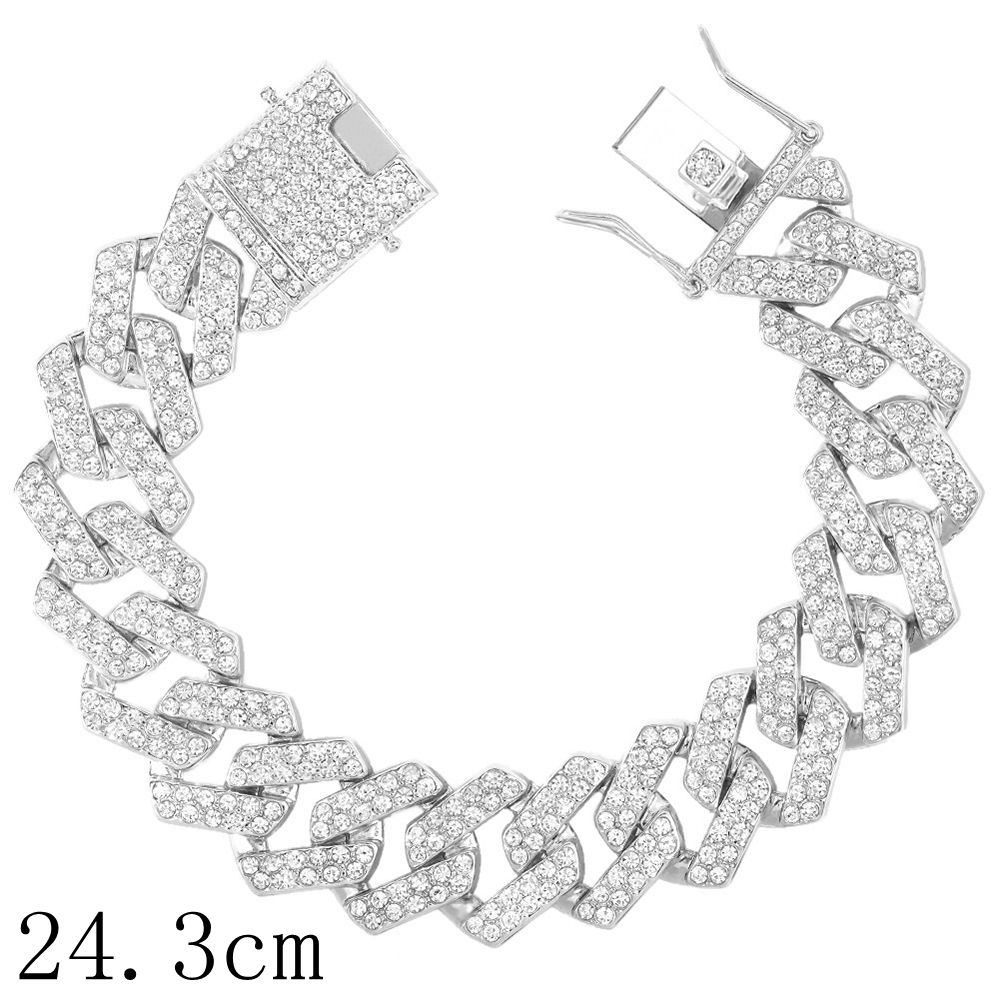 14/20MM Hip Hop Metal Cuban Iced Out Chain Bling Full Rhinestone Pave Crystal Bracelet For Men's Jewelry Gift