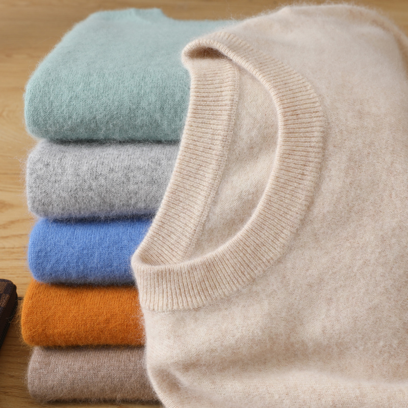 Men's Sweaters Men's 100% Pure Mink Cashmere Sweater O-Neck Pullovers Knit Sweater Autumn and Winter Long Sleeve High-End Jumpers Mink Tops 