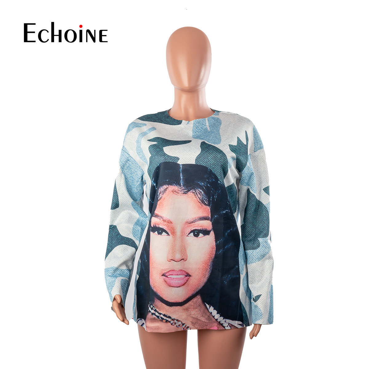 Women's T-Shirt Shirts Echoine Autumn Winter Womens O Neck Long Sleeve Print Loose Pullover y2k Top Personality Street Fashion Casual 230302