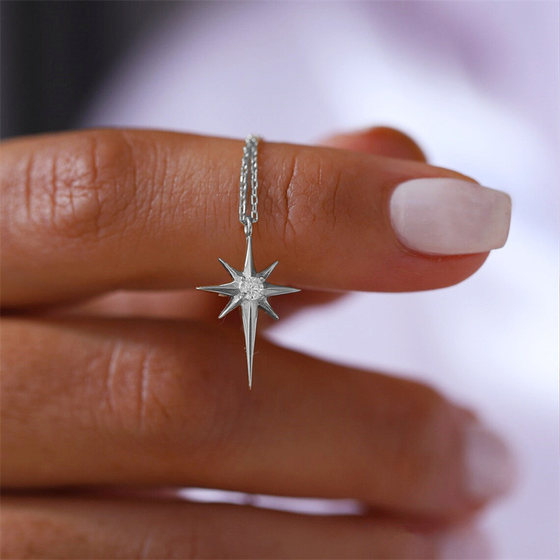 Exquisite Ladies Summer Jewelry Ladies Six-pointed Star Pendant Necklace 925 Silver Geometric Zircon Charm Necklace Gift