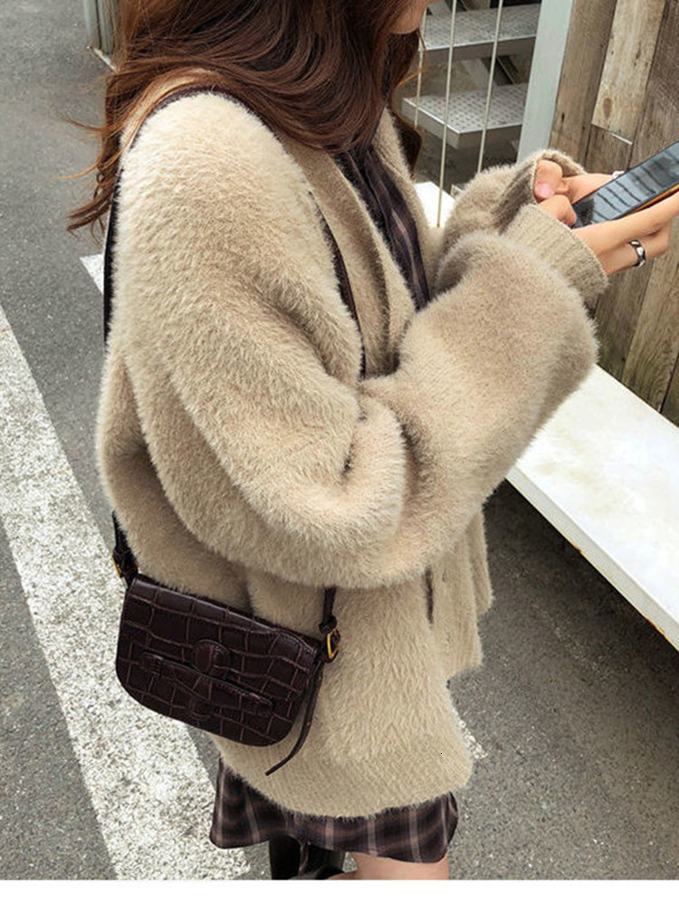 Women's Knits Tees Women Solid Fuzzy Mink Fur Knitted Cardigan 230302