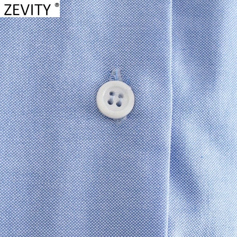 Women's Blouses Shirts Zevity Women Fashion Pocket Patch Business Smock Blouse Femme Split Long Sleeve Breasted Short Shirt Roupas Chic Tops LS91