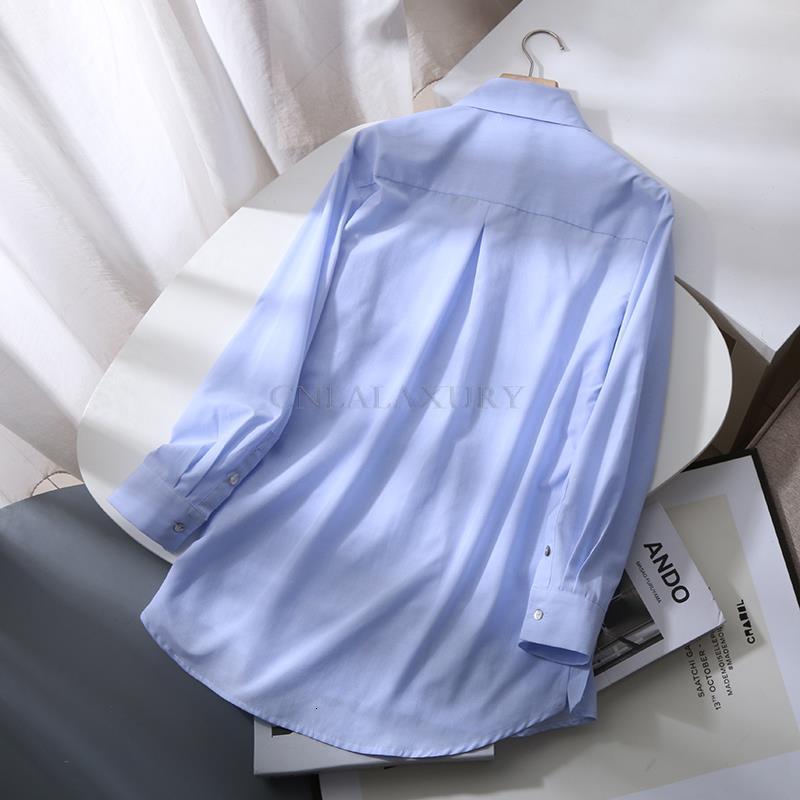 Women's Blouses Shirts CNlalaxury Autumn Women High Quality Cotton Striped Shirt Blouse Long Sleeve Chic Female Office Lady Bluasa Tops 230302