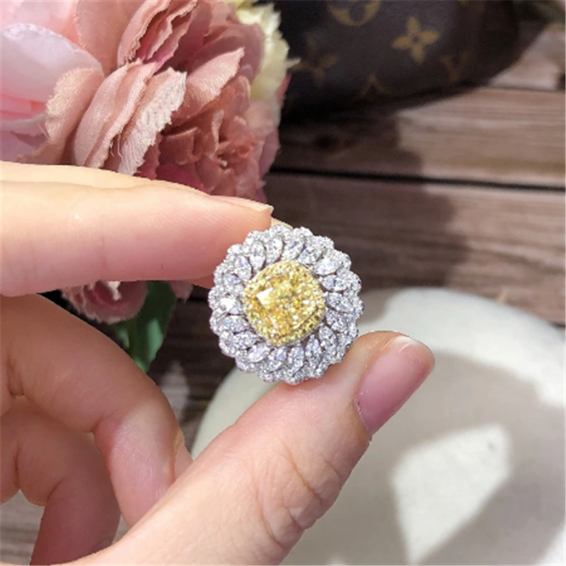 Flower Topaz Diamond Jewelry set Necklaces 925 Sterling Silver Engagement Wedding Rings Earrings Necklace For Women Bridal Promise Jewelry