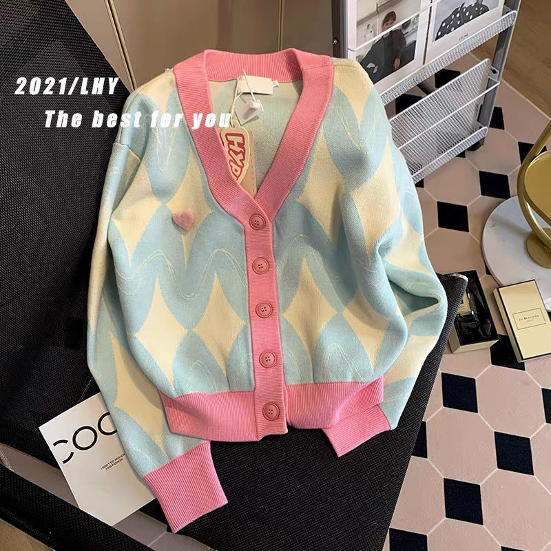 Women's Knits Tees Korean cardigans sweater high -level color diamond sweater women autumn and winter lazy wild sweet cardigan sweater female 230