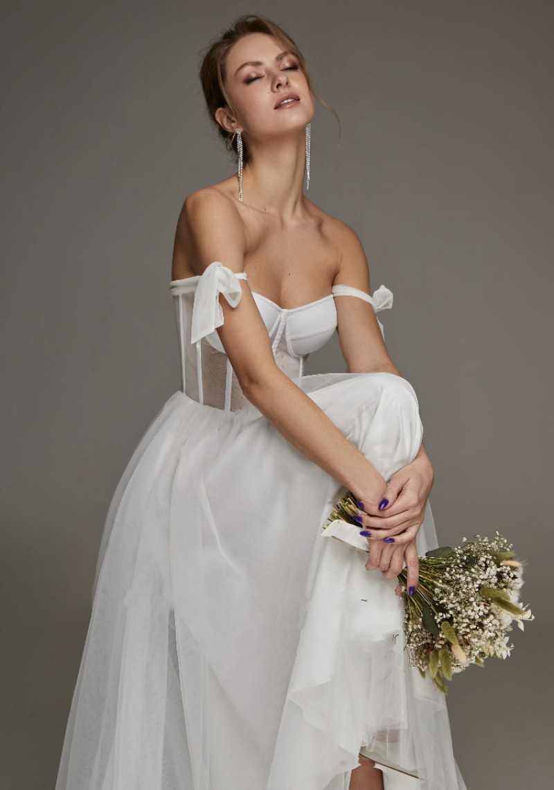 Short Wedding Dress 2023 Modern Boning Spaghetti Strap A Line Tea Length Tulle White Bridal Gown vestido de noiva curto