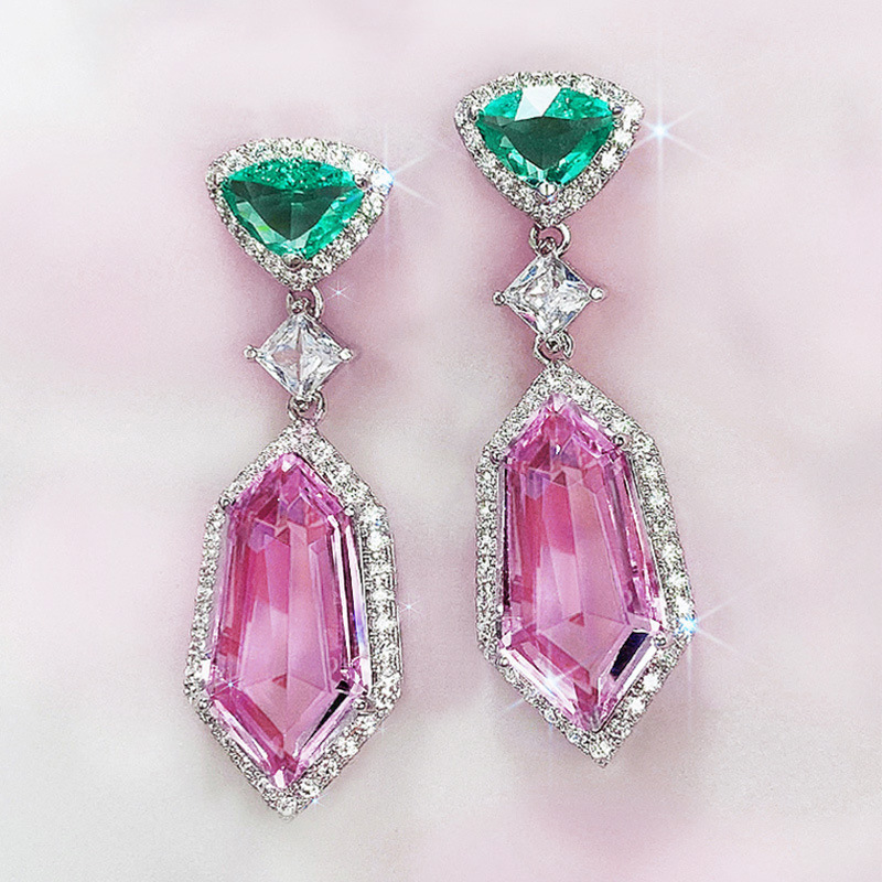 Fashion silver color korean Zircon Stud Pink Earing Earrings For Women Girl Party Gift Jewelry