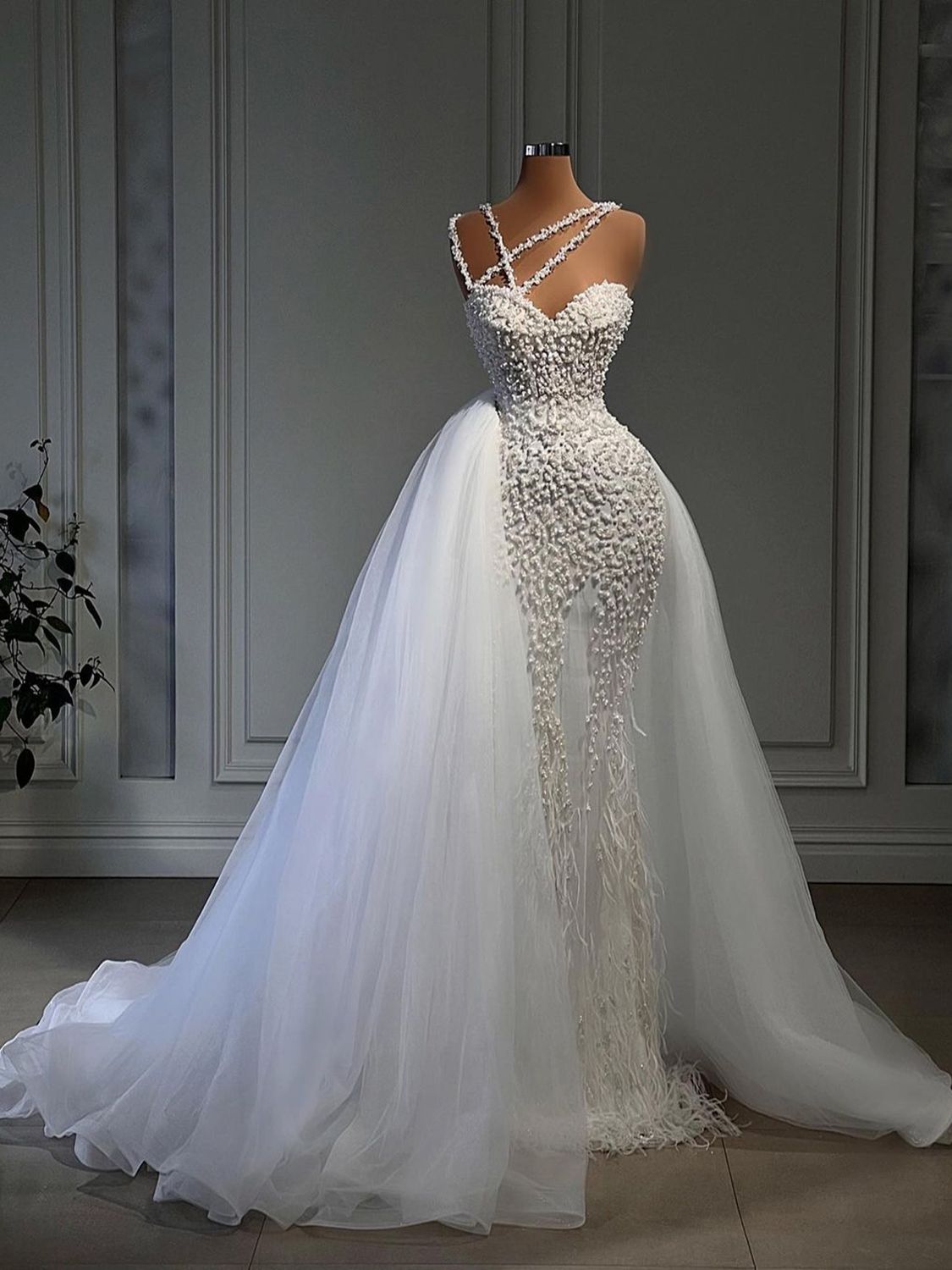 Beads Mermaid Arabic Wedding Dresses Tailored Feather D Ral Bridal Gowns Vestidos De Novia Lz0304