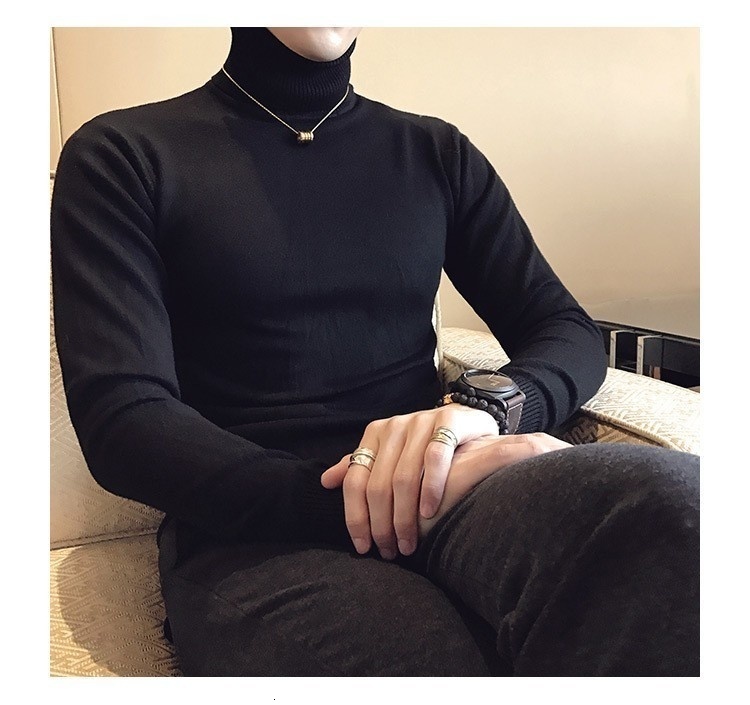 Men's Sweaters Autumn Men's Turtleneck Sweaters Male Black Gray Sexy Slim Fit Knitted Pullovers Solid Color Casual Sweaters Knitwear 230302