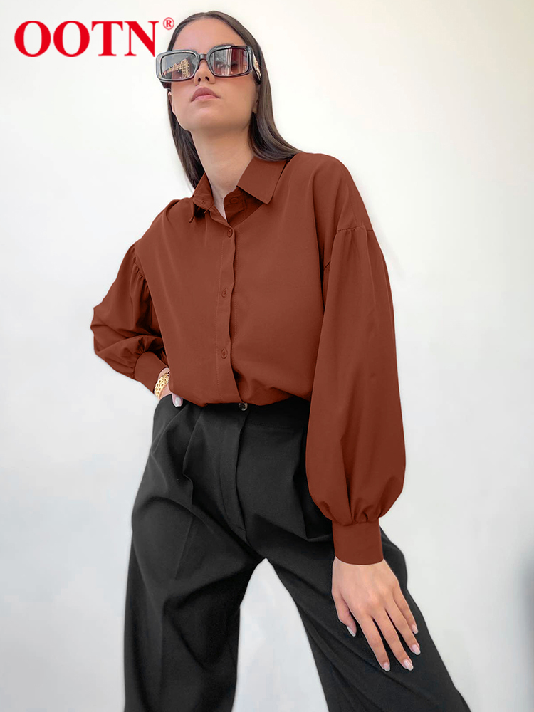 Women's Blouses Shirts OOTN Office Shirt Chiffon Long Sleeve Lapel All-Match Autumn Loose Elegant Button Casual Blouse Pleated Button Women Tops 