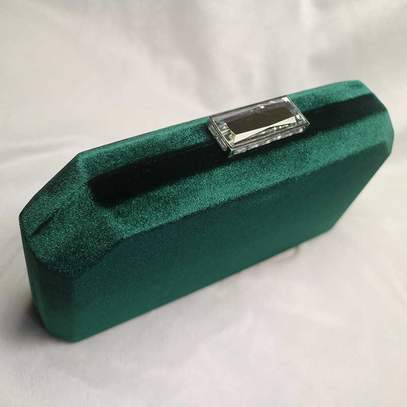 Evening Bags Verde escuro veludo duro caso caixa de sacos noite e embreagem bolsas com corrente ombro para festa baileL230302